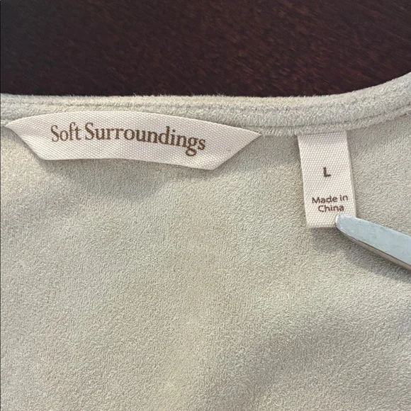 Soft Surroundings Beige Faux Suede Cardigan with Waterfall Front - Picture 7 of 11